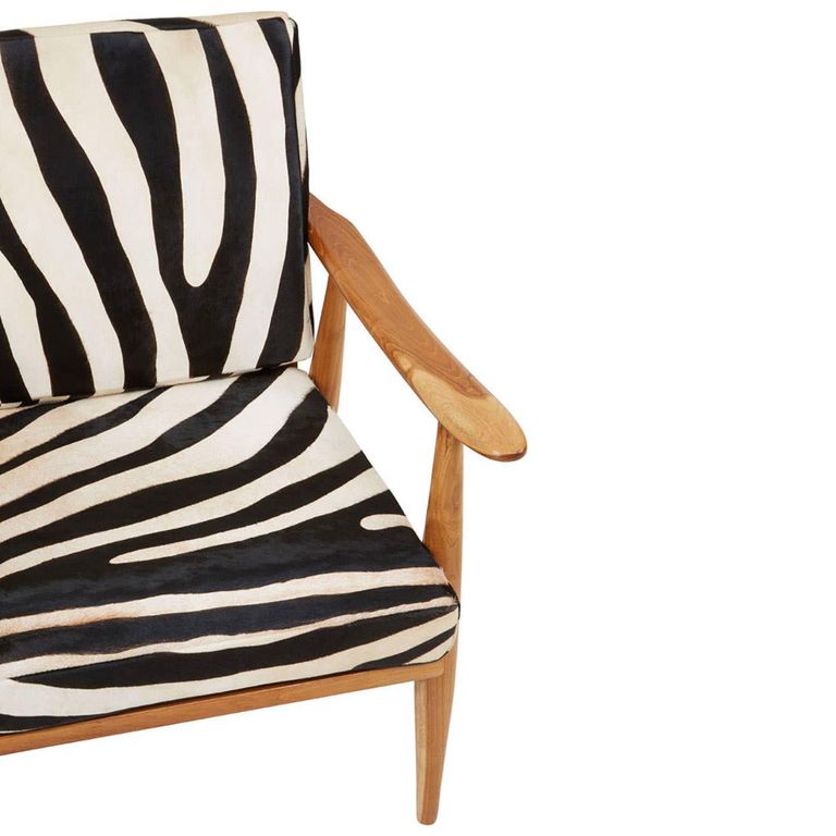 Kendari Armchair - Black and White Leather with Teak Wood