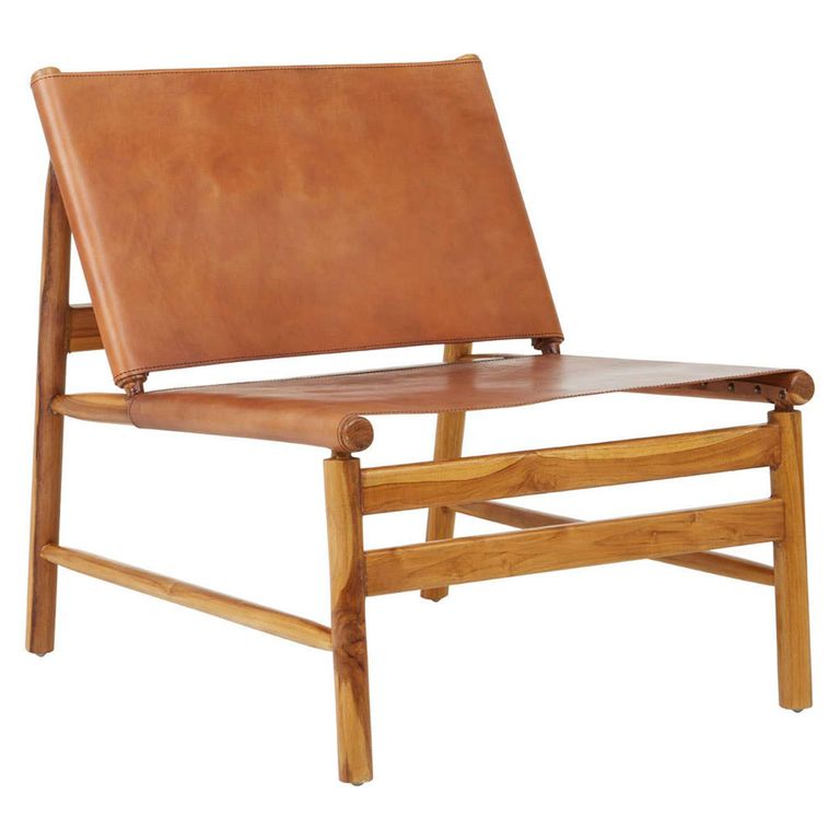 Kendari Chair - Brown Leather with Teak Wood - Backrest