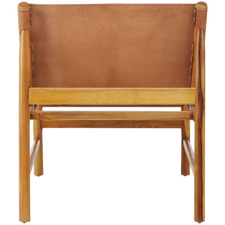 Kendari Chair - Brown Leather with Teak Wood - Backrest