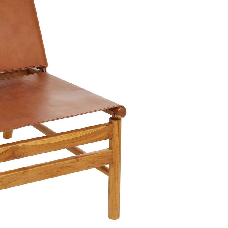 Kendari Chair - Brown Leather with Teak Wood - Backrest