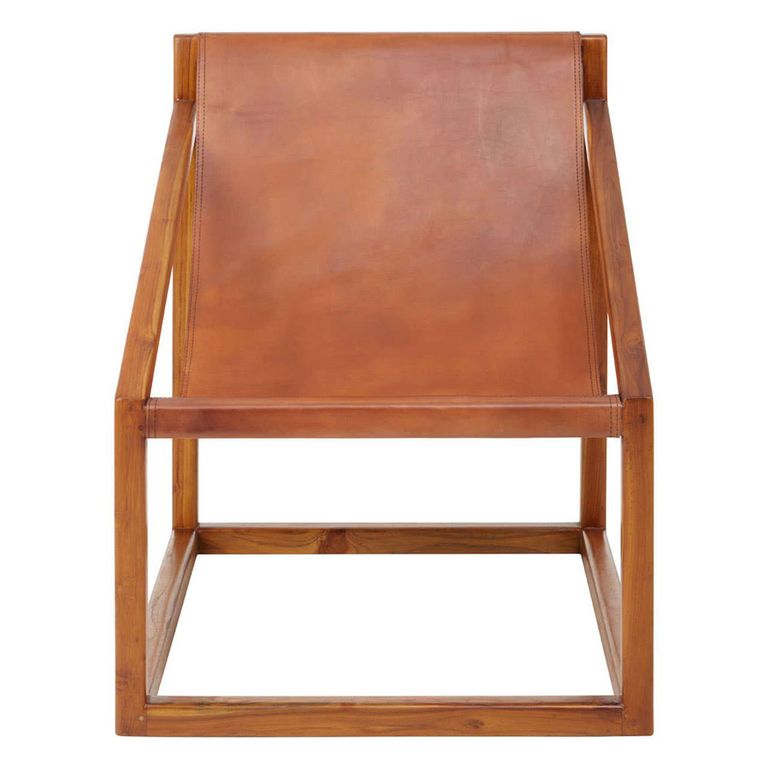 Kendari Chair - Brown Leather with Teak Wood - Cubic Frame