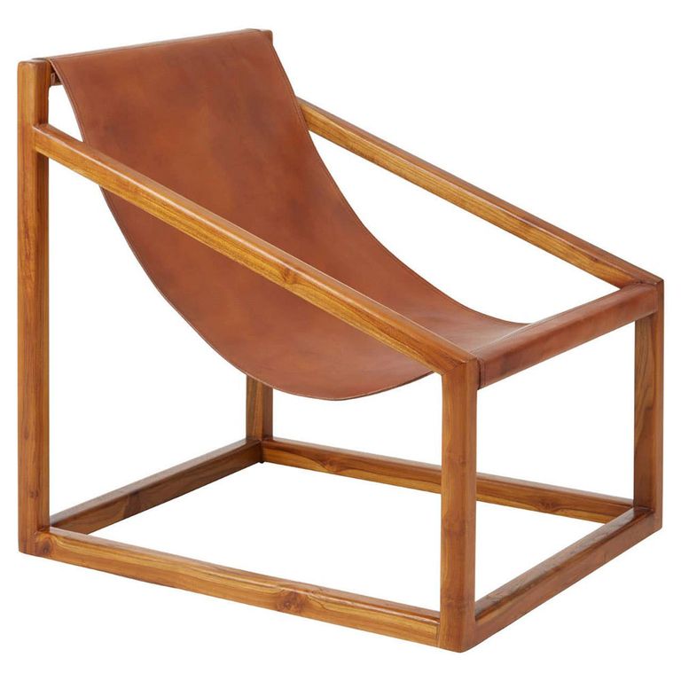 Kendari Chair - Brown Leather with Teak Wood - Cubic Frame