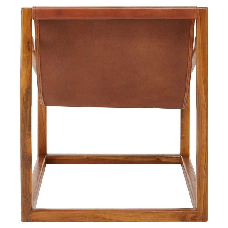 Kendari Chair - Brown Leather with Teak Wood - Cubic Frame