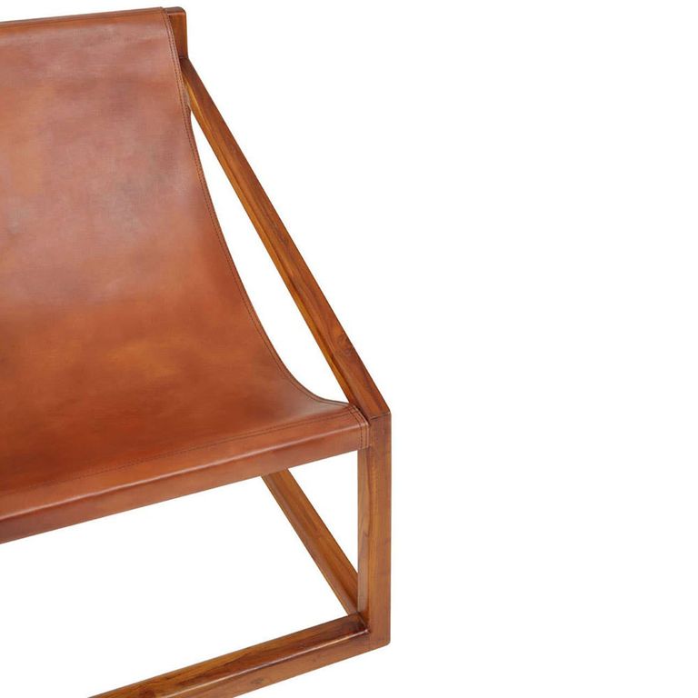 Kendari Chair - Brown Leather with Teak Wood - Cubic Frame