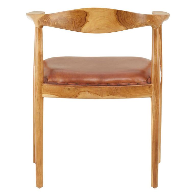 Kendari Armchair - Curved Back - Brown Leather with Teak Wood