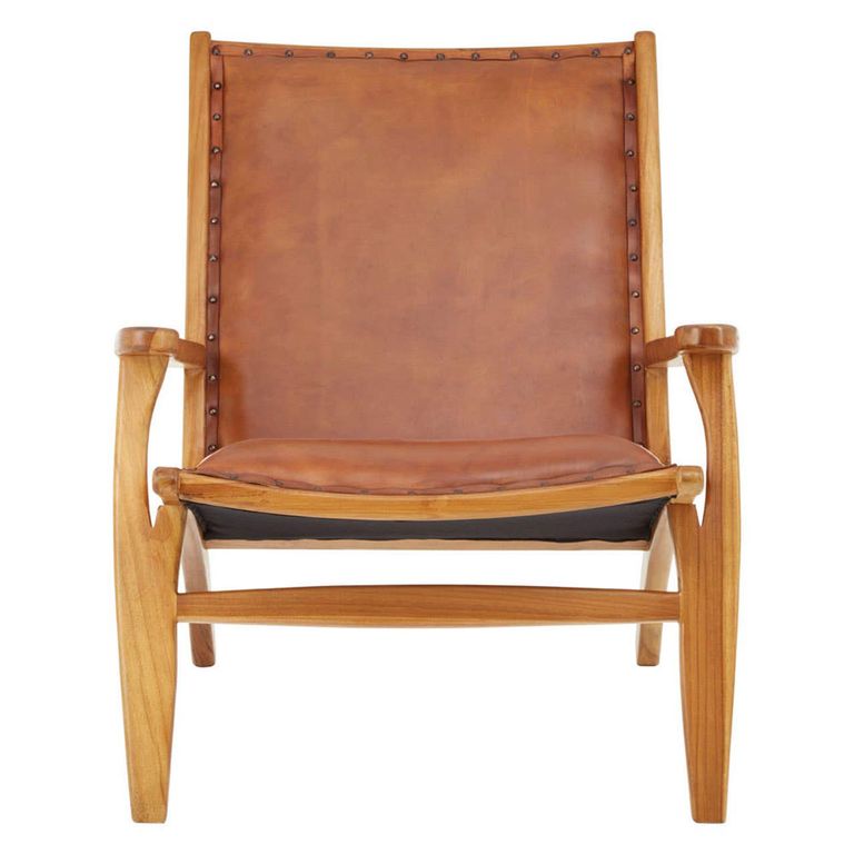 Kendari Lounge Chair - Brown Leather with Teak Wood