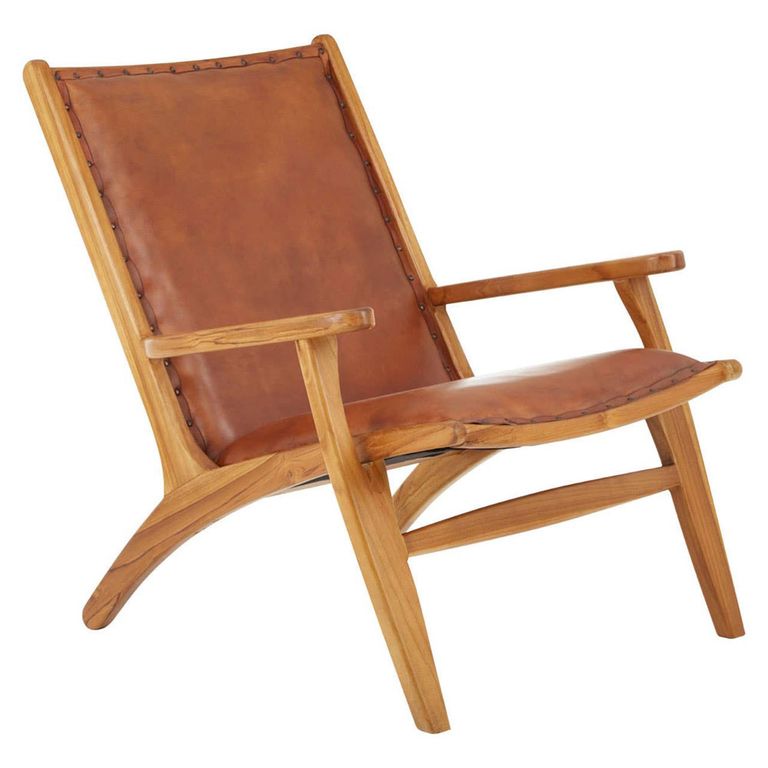 Kendari Lounge Chair - Brown Leather with Teak Wood