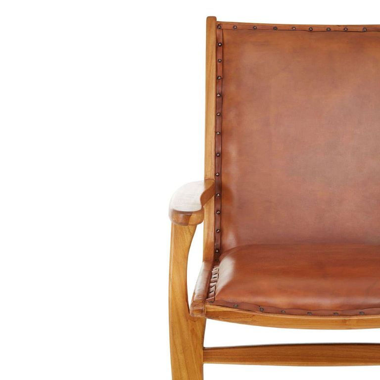 Kendari Lounge Chair - Brown Leather with Teak Wood