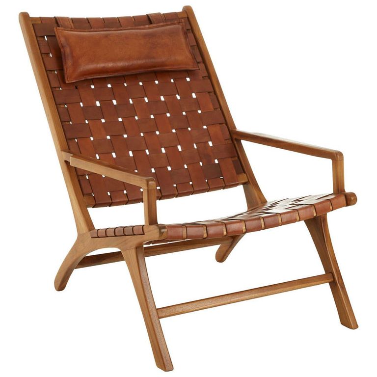 Kendari Armchair - Brown Woven Leather with Teak Wood
