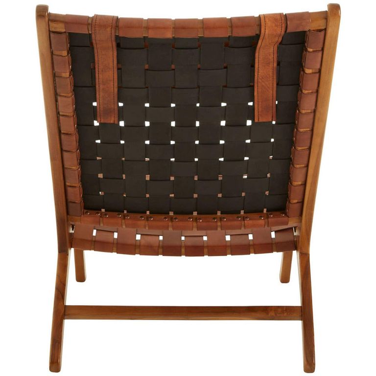 Kendari Armchair - Brown Woven Leather with Teak Wood