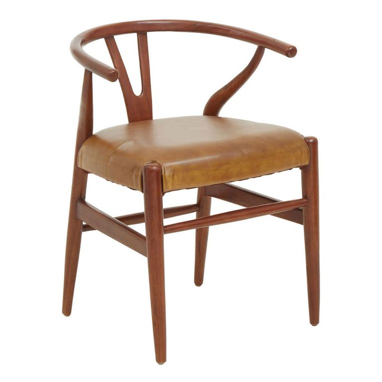 Kendari Lounge Chair - Curved - Camel Leather with Teak Wood