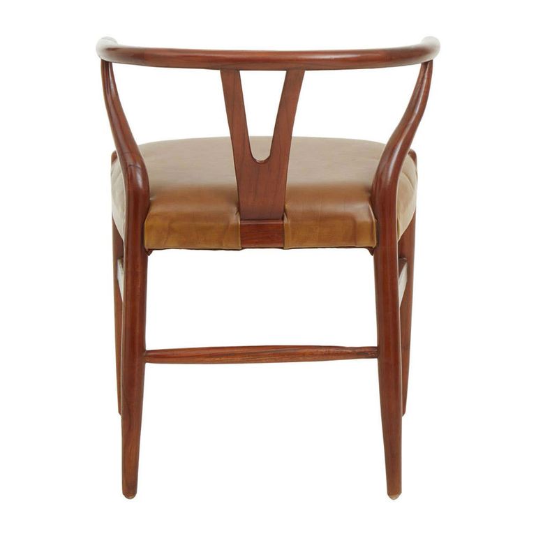 Kendari Lounge Chair - Curved - Camel Leather with Teak Wood
