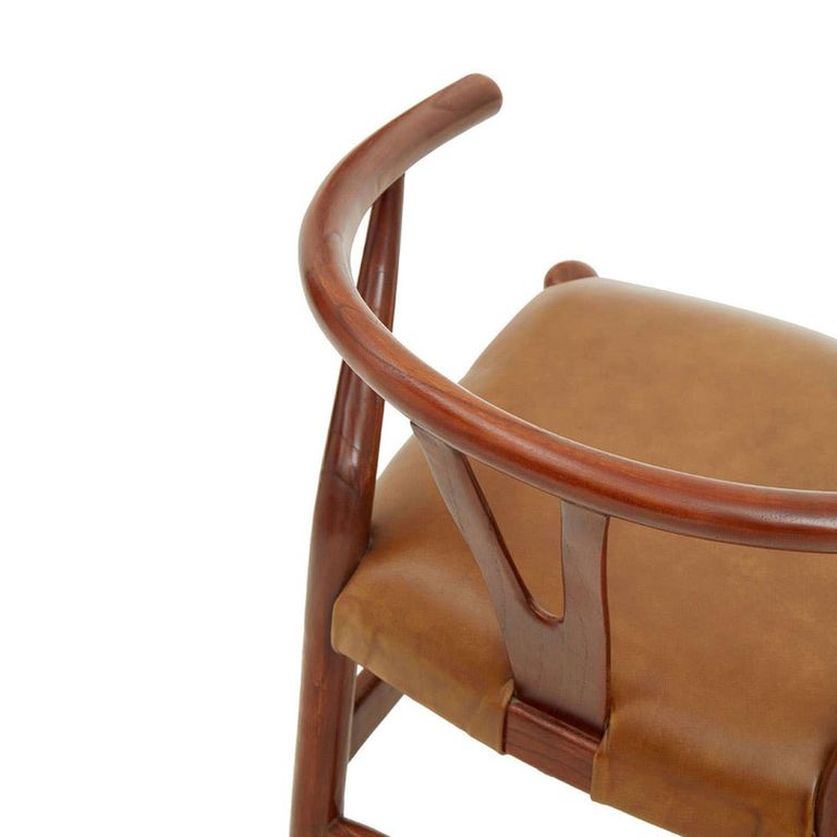 Kendari Lounge Chair - Curved - Camel Leather with Teak Wood