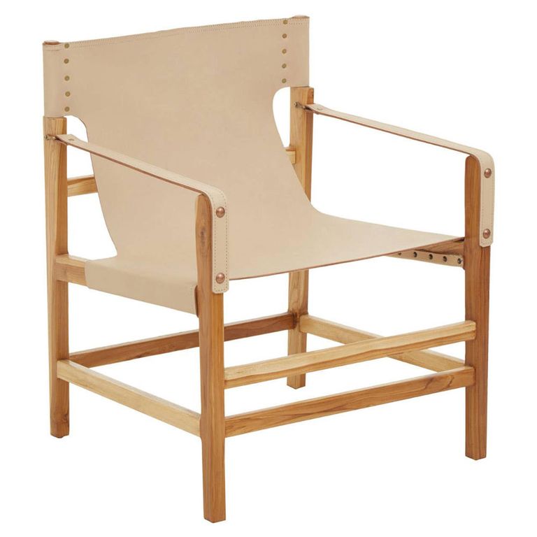 Kendari Lounge Chair - Cream Leather with Teak Wood