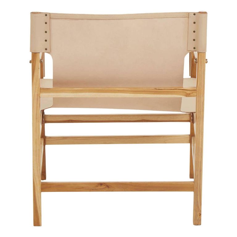 Kendari Lounge Chair - Cream Leather with Teak Wood