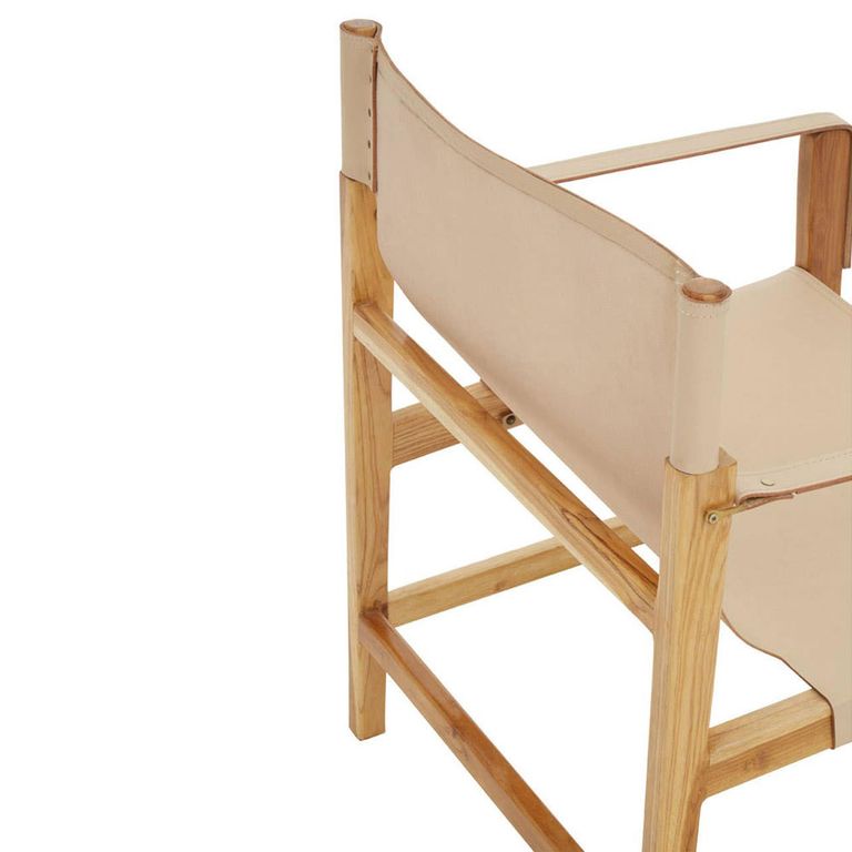 Kendari Lounge Chair - Cream Leather with Teak Wood