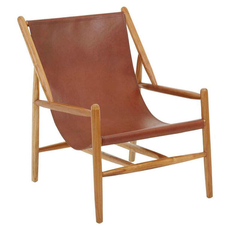 Kendari Lounge Chair - Dark Brown Leather with Teak Wood
