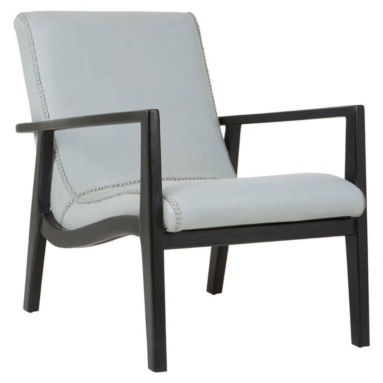 Kendari Armchair - Grey Leather with Teak Wood