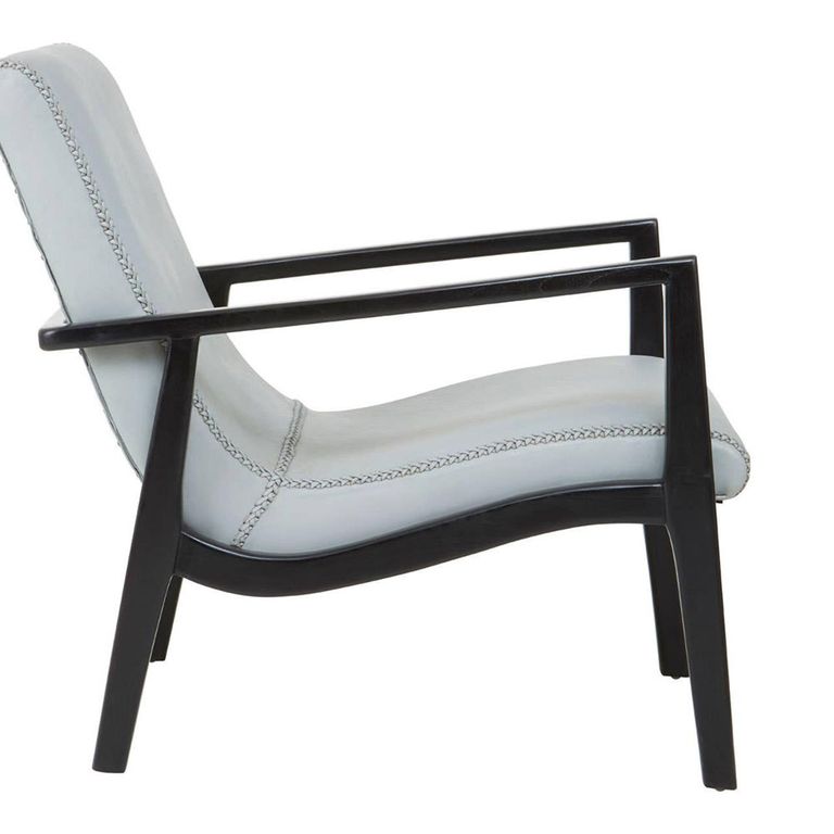 Kendari Armchair - Grey Leather with Teak Wood