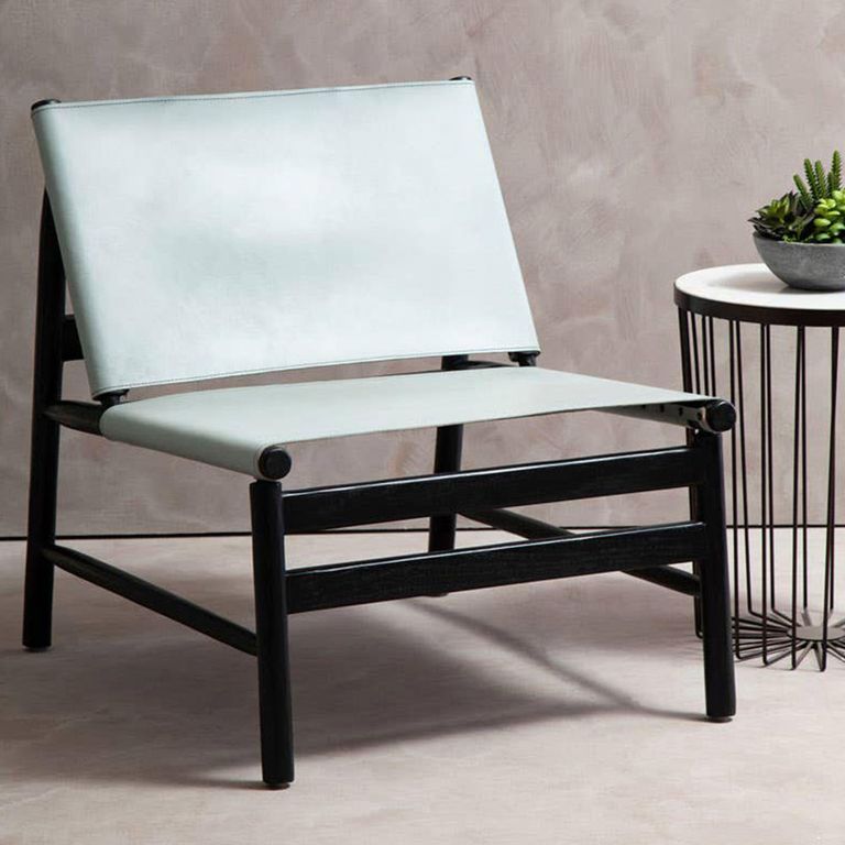 Kendari Chair - Grey Leather with Teak Wood - Backrest