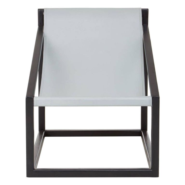 Kendari Chair - Grey Leather with Teak Wood - Cubic Frame