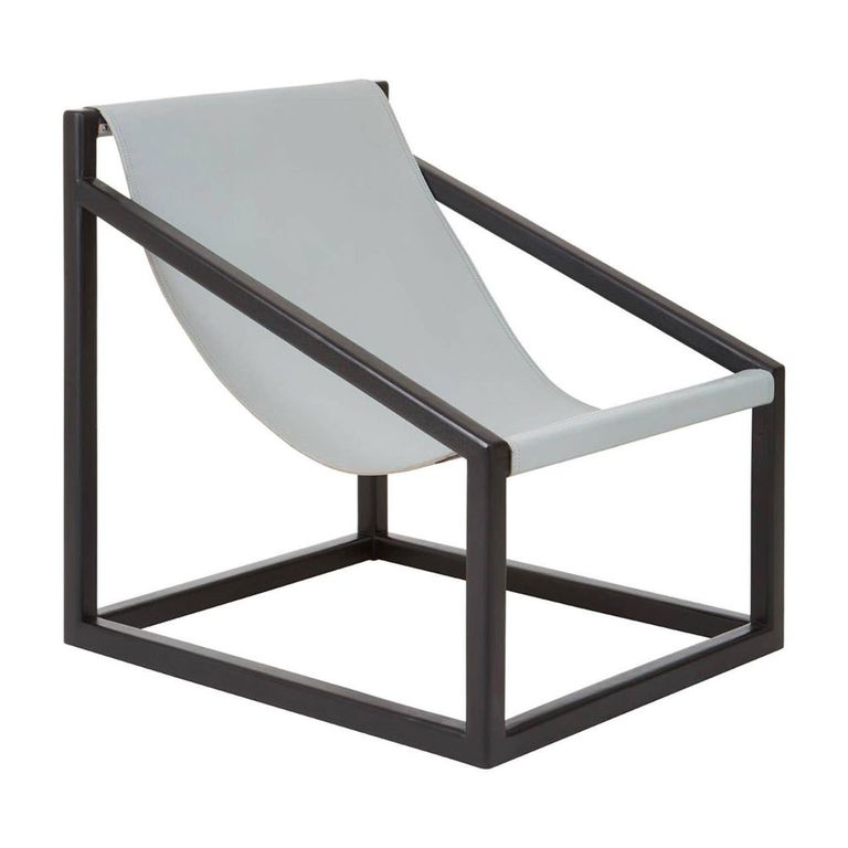 Kendari Chair - Grey Leather with Teak Wood - Cubic Frame