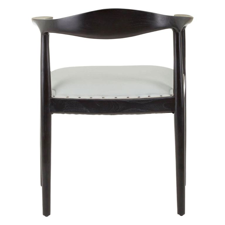 Kendari Armchair - Curved Back - Grey Leather with Teak Wood