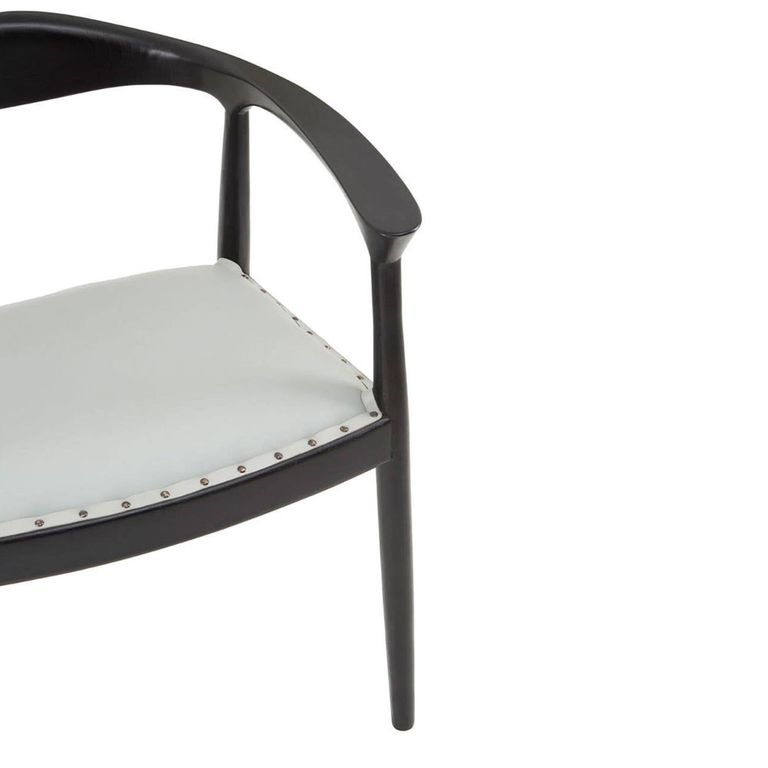 Kendari Armchair - Curved Back - Grey Leather with Teak Wood