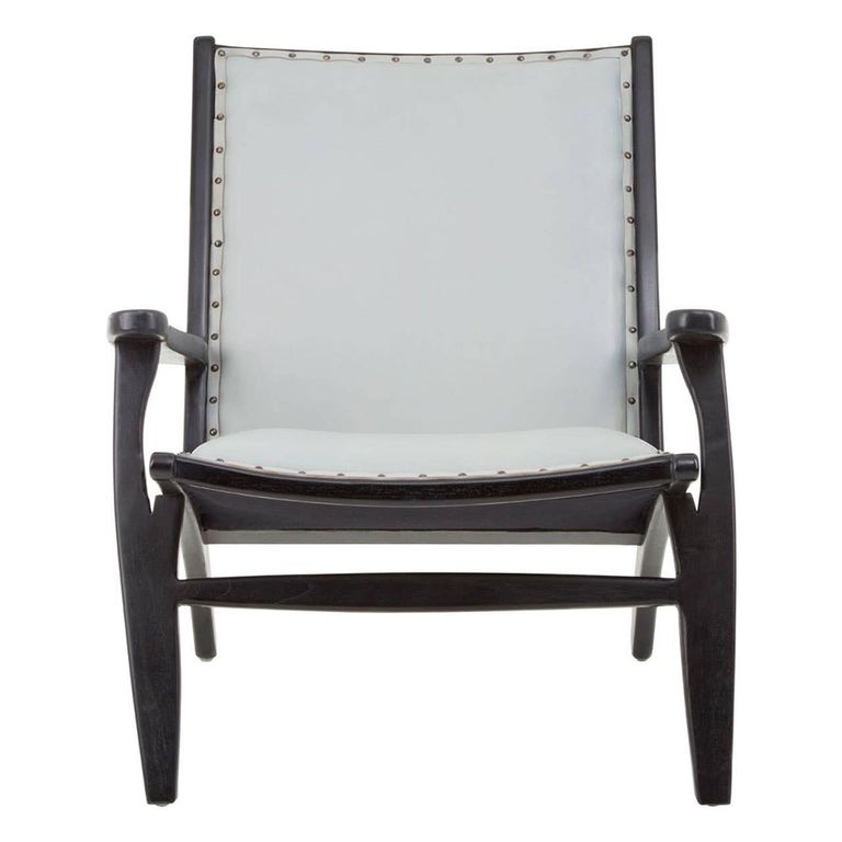 Kendari Lounge Chair - Grey Leather with Teak Wood