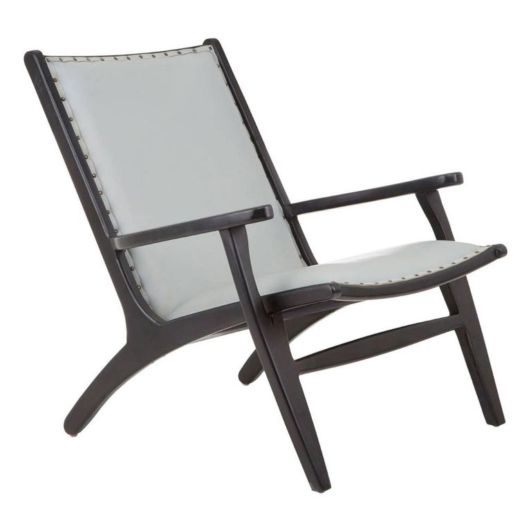 Kendari Lounge Chair - Grey Leather with Teak Wood
