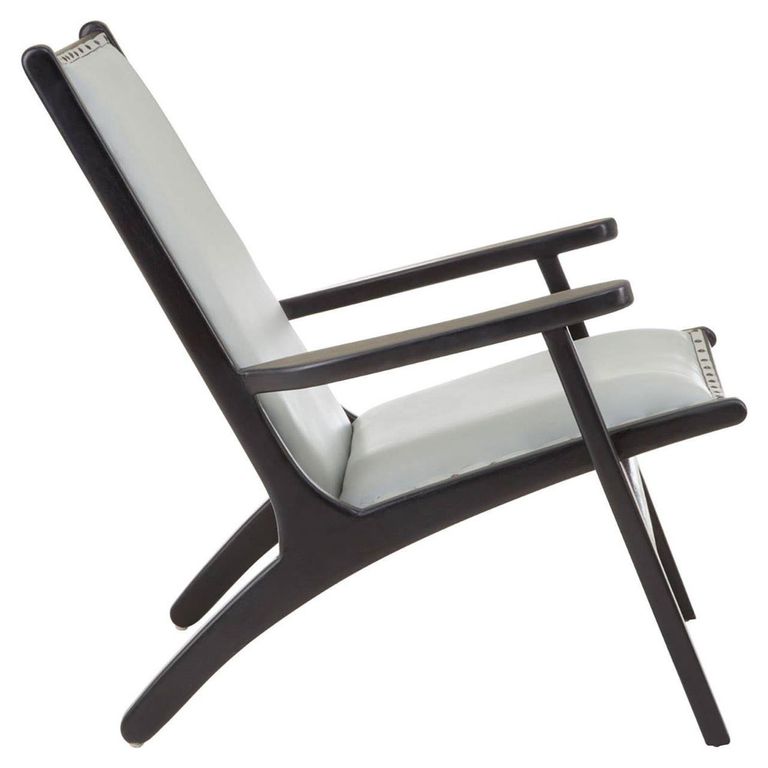 Kendari Lounge Chair - Grey Leather with Teak Wood
