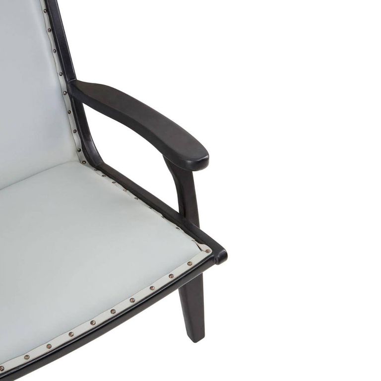 Kendari Lounge Chair - Grey Leather with Teak Wood