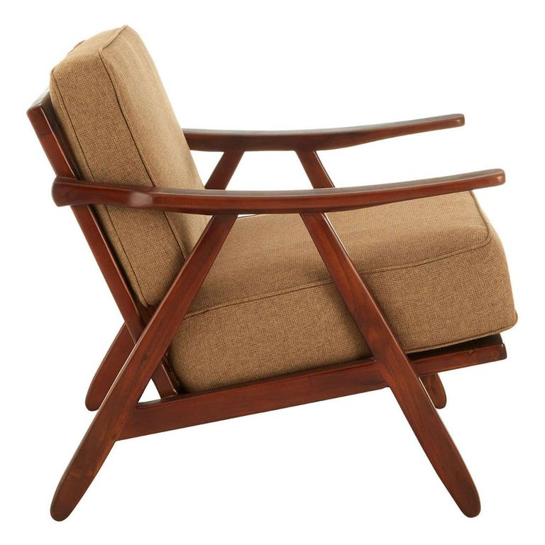 Kendari Armchair - Light Brown Fabric with Teak Wood