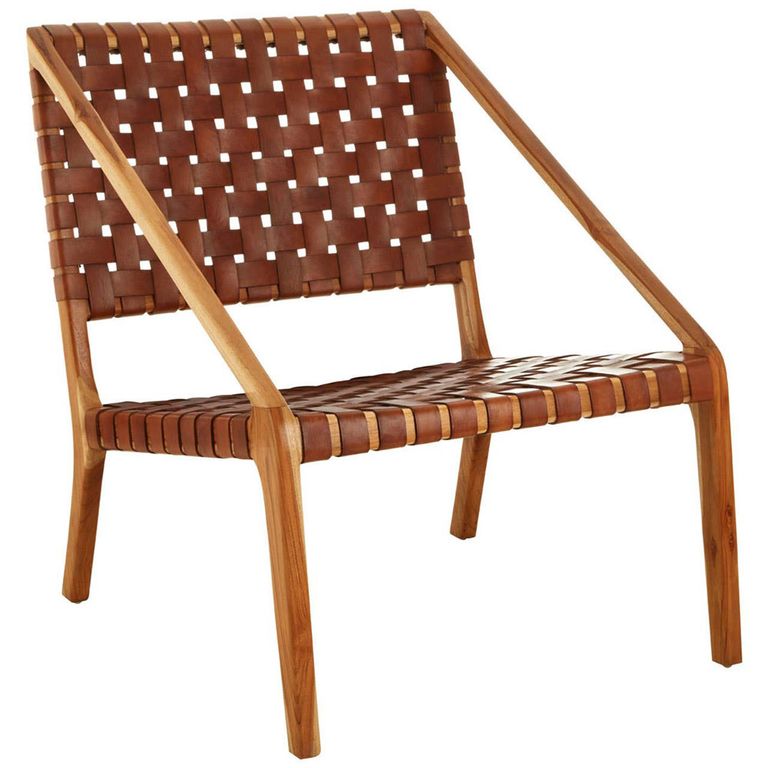 Kendari Chair - Tan Woven Leather with Teak Wood