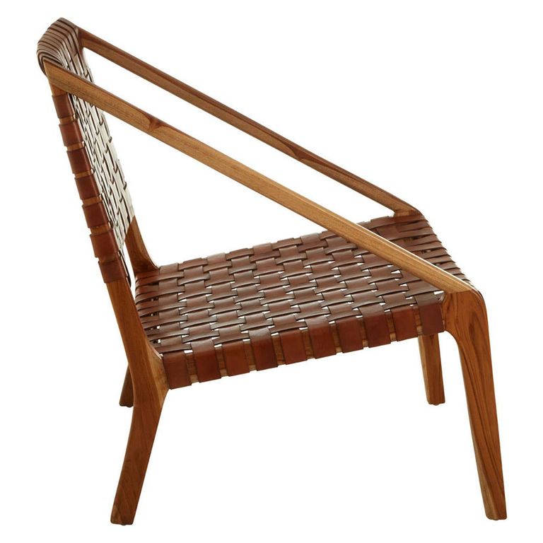 Kendari Chair - Tan Woven Leather with Teak Wood