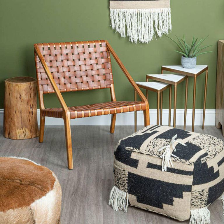 Kendari Chair - Tan Woven Leather with Teak Wood