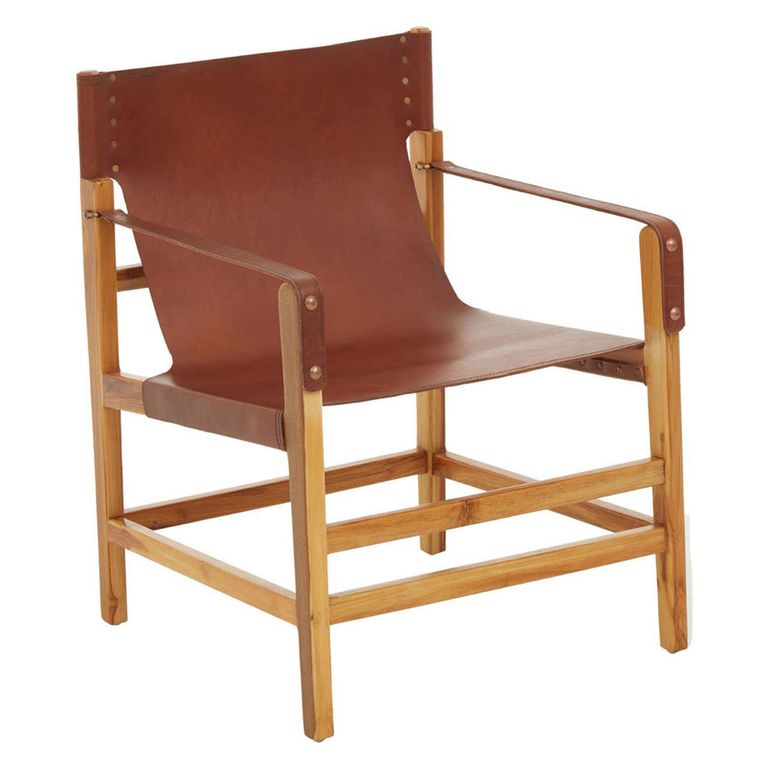 Kendari Lounge Chair - Vintage Brown Leather with Teak Wood - with Footrest