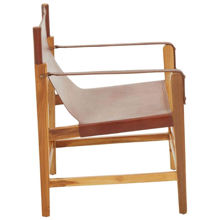 Kendari Lounge Chair - Vintage Brown Leather with Teak Wood - with Footrest