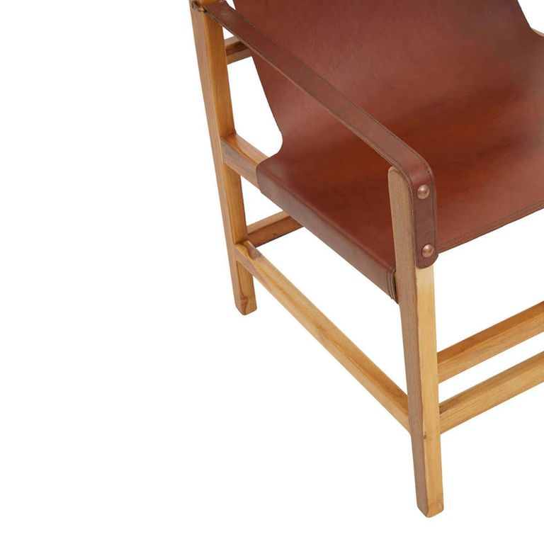 Kendari Lounge Chair - Vintage Brown Leather with Teak Wood - with Footrest