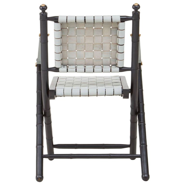 Kendari Armchair - White Strapped Leather with Teak Wood