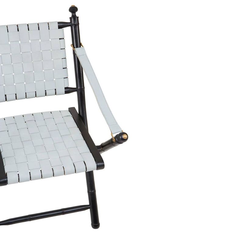 Kendari Armchair - White Strapped Leather with Teak Wood