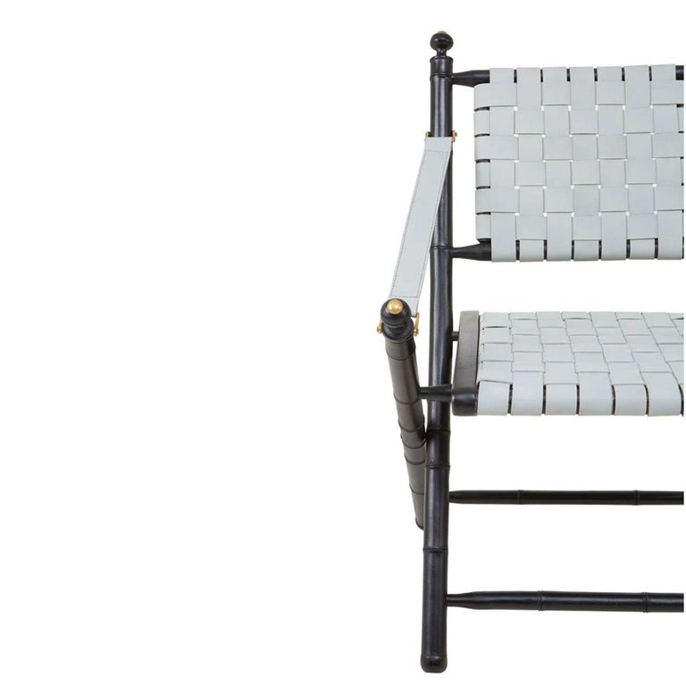 Kendari Armchair - White Strapped Leather with Teak Wood