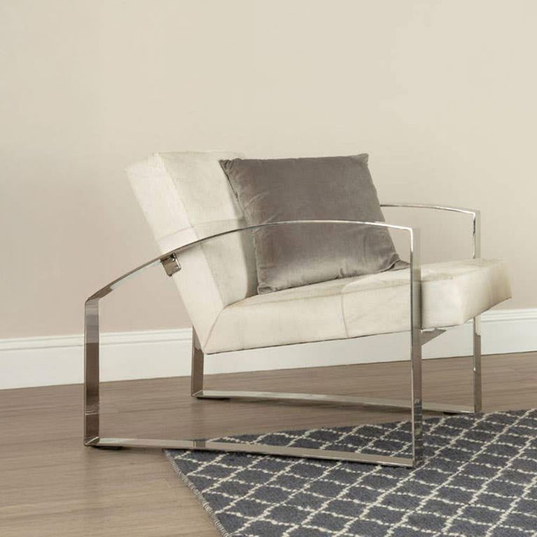 Kensington Townhouse Lounge Chair - Beige Leather with Silver Metal