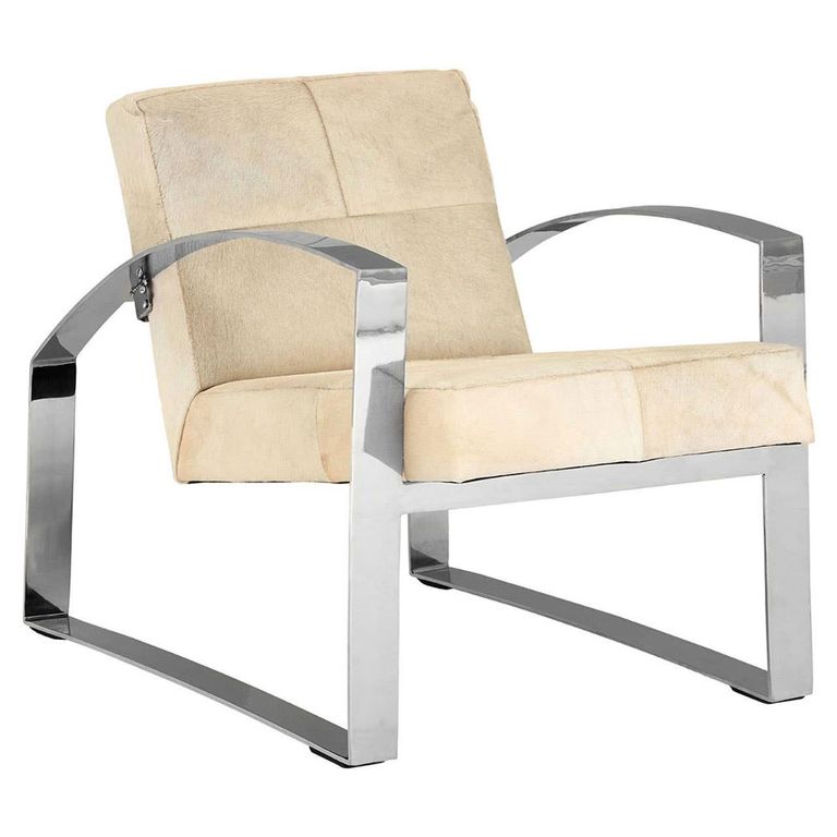 Kensington Townhouse Lounge Chair - Beige Leather with Silver Metal