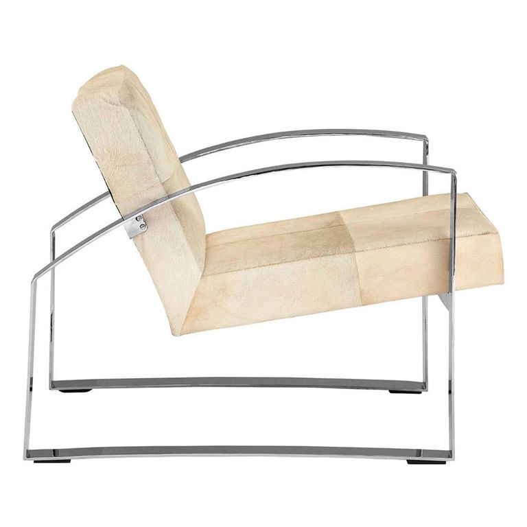 Kensington Townhouse Lounge Chair - Beige Leather with Silver Metal