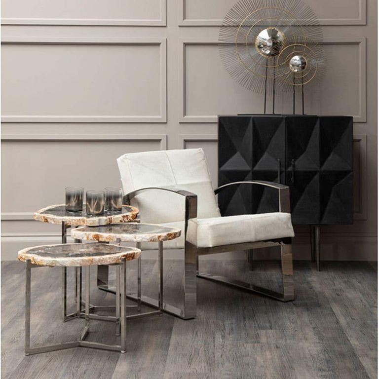 Kensington Townhouse Lounge Chair - Beige Leather with Silver Metal