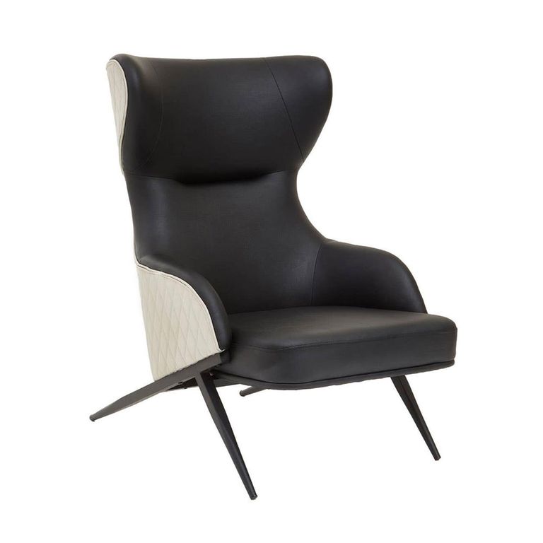 Kiev Armchair - Wing Back - Black Fabric and Beige Faux Leather