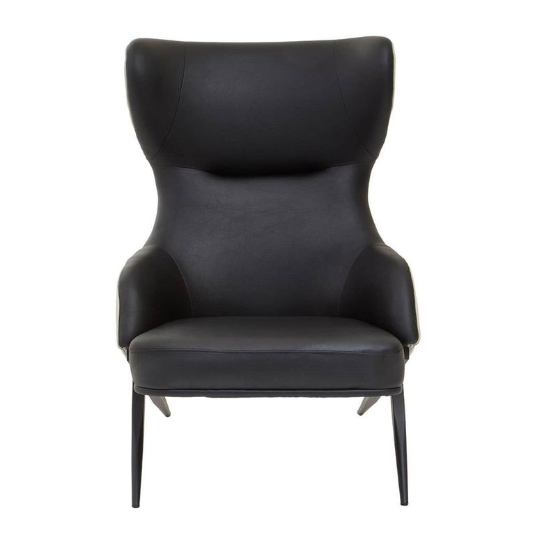 Kiev Armchair - Wing Back - Black Fabric and Beige Faux Leather