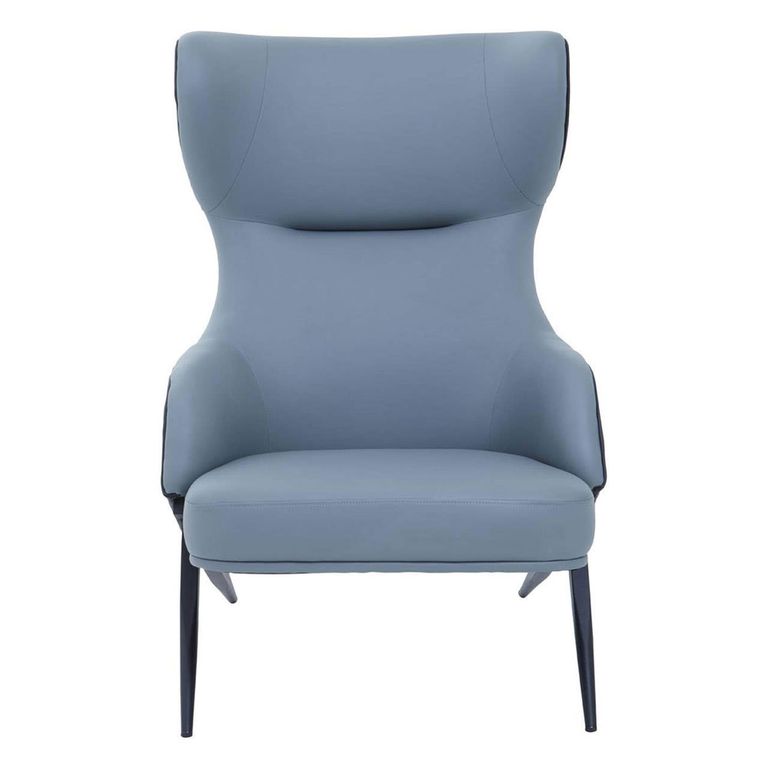 Kiev Armchair - Wing Back - Grey Fabric and Black Faux Leather