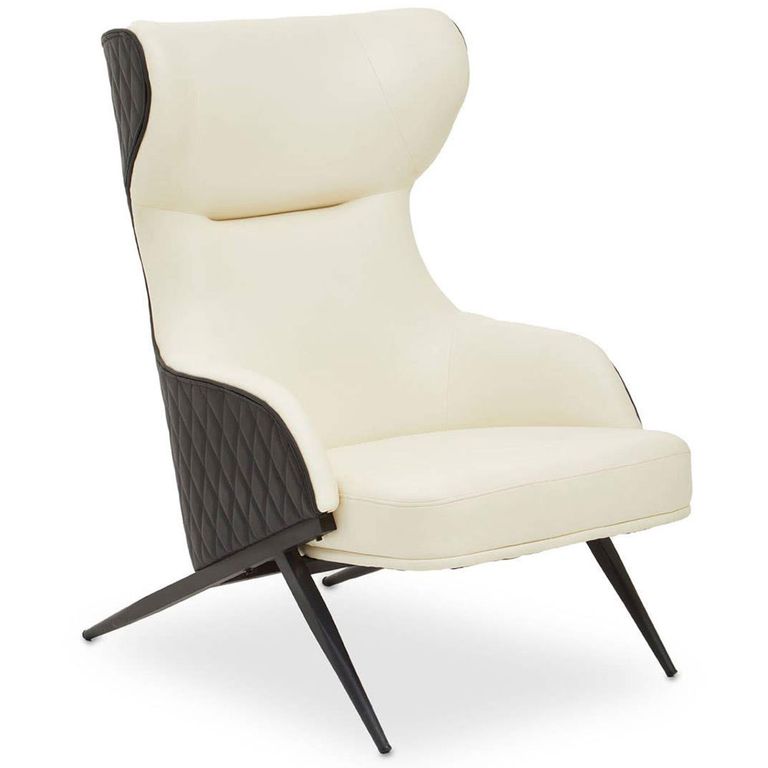 Kiev Armchair - Wing Back - Ivory Fabric and Black Faux Leather